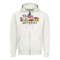 Oatmeal Heather happy halloween trick or treat Zipper Hoodie - CowGirlArtShop