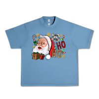 Pebble Blue Santa Ho Ho Ho With Gift Box Urban Heavy Tee - BundleAndBundleShop