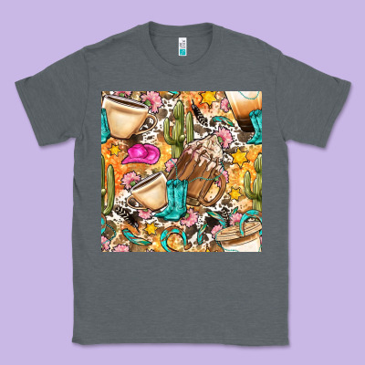 Western Cowgirl Coffee Cup With Cowhide Seamless Pattern Bbs Classic Tee Designed By Bundleandbundleshop