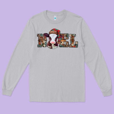 Western Christmas Baby Cow Noel Long Sleeve Tee Designed By Jasminsmagicworld