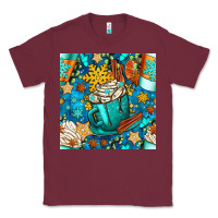 Burgundy winter coffee cups and snow with plaid seamless pattern bbs Classic Tee - BundleAndBundleShop