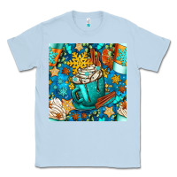 Dusty Blue winter coffee cups and snow with plaid seamless pattern bbs Classic Tee - BundleAndBundleShop