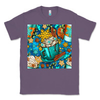 Lavender winter coffee cups and snow with plaid seamless pattern bbs Classic Tee - BundleAndBundleShop