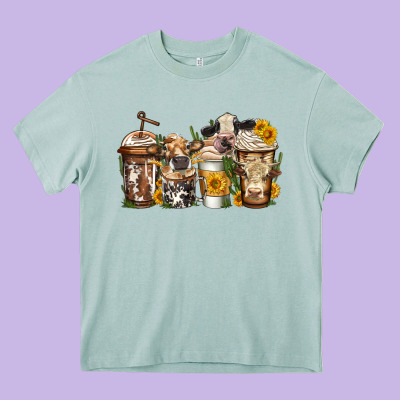 Cows Coffee Cups Heavy Core Tee Designed By Jasminsmagicworld