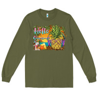 Army Green hello summer pineapple Long Sleeve Tee - BarkalooDesign