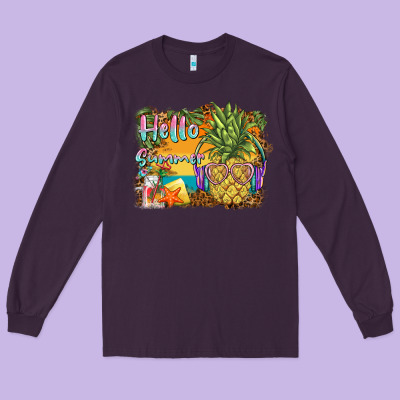 Hello Summer Pineapple Long Sleeve Tee Designed By Barkaloodesign