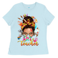 Baby Blue art teacher messy bun Ladies Tee - NancyCooperArtShop