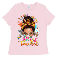 Bubblegum Pink art teacher messy bun Ladies Tee - NancyCooperArtShop
