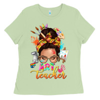Matcha art teacher messy bun Ladies Tee - NancyCooperArtShop