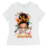 White art teacher messy bun Ladies Tee - NancyCooperArtShop