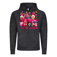Vintage Black Tis' the season pink Christmas gnomes truck Vintage Hoodie - NancyCooperArtShop