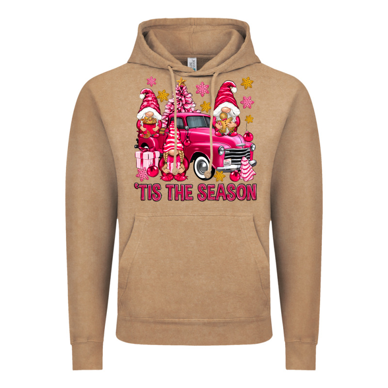 Tis' The Season Pink Christmas Gnomes Truck Vintage Hoodie by NancyCooperArtShop | Teevron