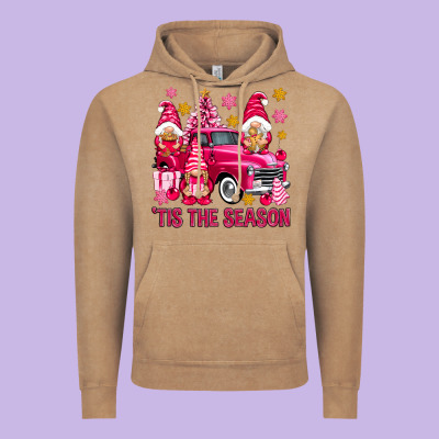 Tis' The Season Pink Christmas Gnomes Truck Vintage Hoodie Designed By Nancycooperartshop