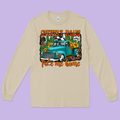 Country Roads Take Me Home Old Western Truck Long Sleeve Tee Designed By Jasminsmagicworld