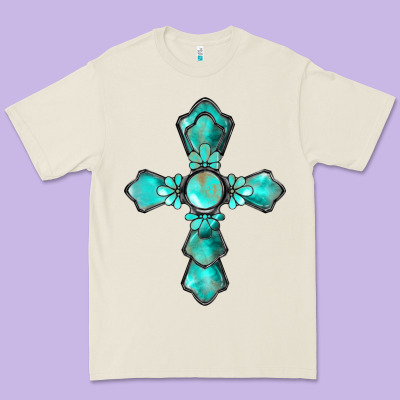 Western Turquoise Gemstone Cross Premium Tee Designed By Barkaloodesign