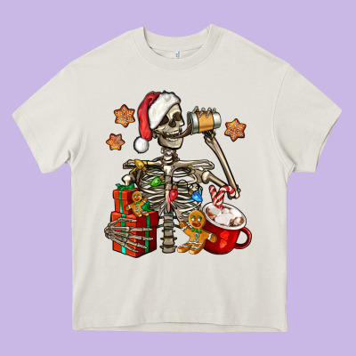 Christmas Skeleton Coffee Heavy Core Tee Designed By Jasminsmagicworld