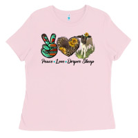 Bubblegum Pink Peace Love Dorper Sheep Ladies Tee - LillyAllenDesigns