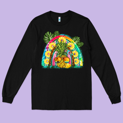 Pineapple Rainbow Long Sleeve Tee Designed By Barkaloodesign