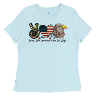 Baby Blue Peace Love American White Sea Eagle Ladies Tee - LillyAllenDesigns