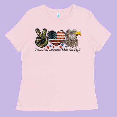 Peace Love American White Sea Eagle Ladies Tee Designed By Lillyallendesigns