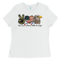 White Peace Love American White Sea Eagle Ladies Tee - LillyAllenDesigns