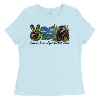 Baby Blue Peace Love Spectacled Bear Ladies Tee - LillyAllenDesigns