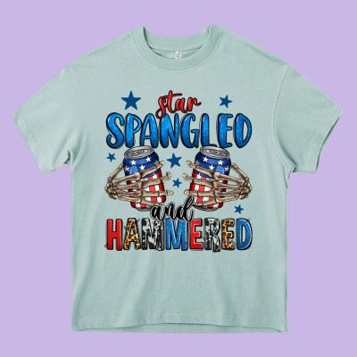 Star Spangled And Hammered Skeleton Hand Heavy Core Tee Designed By Jasminsmagicworld