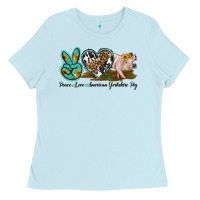 Baby Blue peace love yorkshire pig Ladies Tee - LillyAllenDesigns