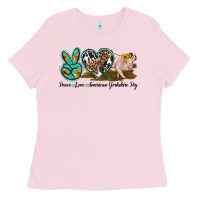 Bubblegum Pink peace love yorkshire pig Ladies Tee - LillyAllenDesigns