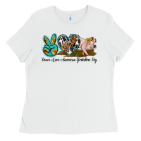 White peace love yorkshire pig Ladies Tee - LillyAllenDesigns