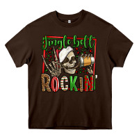 Chocolate Brown jingle bell rockin skeleton christmas Heavy Core Tee - Jasminsmagicworld