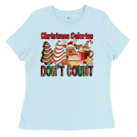 Baby Blue Christmas Calories don't count Christmas tree cake Ladies Tee - Jasminsmagicworld