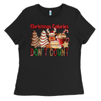 Black Christmas Calories don't count Christmas tree cake Ladies Tee - Jasminsmagicworld