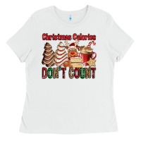 White Christmas Calories don't count Christmas tree cake Ladies Tee - Jasminsmagicworld