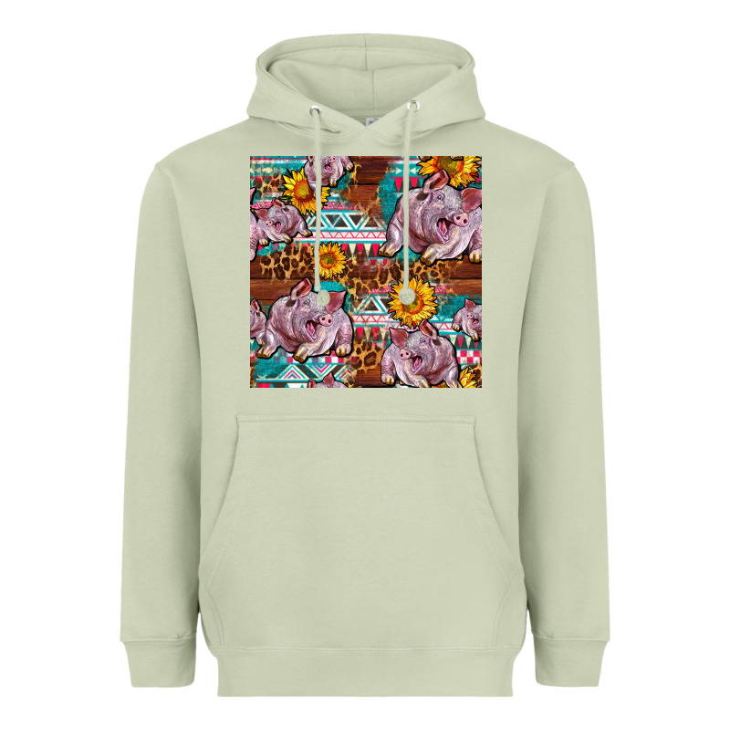 Western Landrace Pig With Sunflowers Seamless Heavyweight Hoodie by FaDigitalArtStudio | Teevron