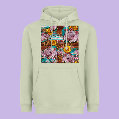 Western Landrace Pig With Sunflowers Seamless Heavyweight Hoodie Designed By Fadigitalartstudio