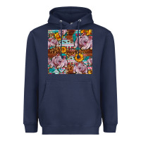 Navy Western Landrace Pig With Sunflowers Seamless Heavyweight Hoodie - FaDigitalArtStudio