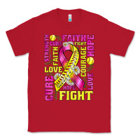 Red breast cancer softball ribbon love cure fight bbs Classic Tee - BundleAndBundleShop