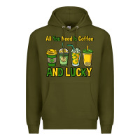 Army Green All you need is coffee and lucky St. Patrick's Premium Hoodie - HowdyJamesFarm