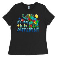 Black it's okay to be different elephant autism awareness Ladies Tee - BarkalooDesign