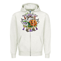 Oatmeal Heather trick or treat Zipper Hoodie - CowGirlArtShop