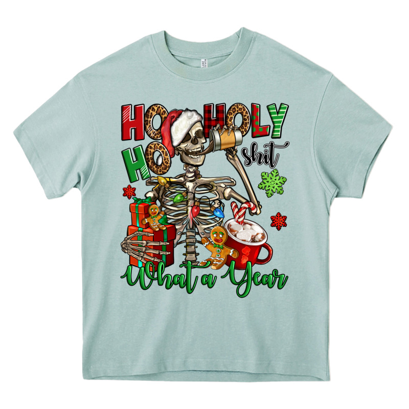 Ho Ho Holy Shit What A Year Christmas Skeleton Heavy Core Tee by Jasminsmagicworld | Teevron