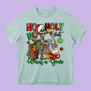 Ho Ho Holy Shit What A Year Christmas Skeleton Heavy Core Tee Designed By Jasminsmagicworld