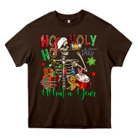 Chocolate Brown ho ho holy shit what a year christmas skeleton Heavy Core Tee - Jasminsmagicworld
