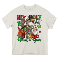 Cream ho ho holy shit what a year christmas skeleton Heavy Core Tee - Jasminsmagicworld