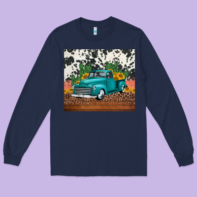 Western Farm Truck Cactus And Sunflowers Long Sleeve Tee Designed By Jasminsmagicworld