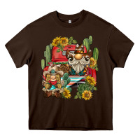 Chocolate Brown western gnome truck cactus sunflower Heavy Core Tee - BarkalooDesign