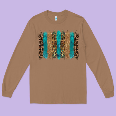 Glitter Turqoise Leopard Tooled Leather Background Long Sleeve Tee Designed By Ranaportraitstore