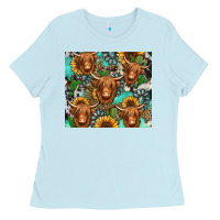 Baby Blue long haired shaggy cow western Ladies Tee - Jasminsmagicworld