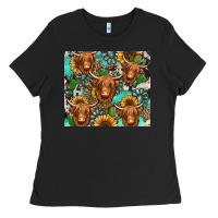 Black long haired shaggy cow western Ladies Tee - Jasminsmagicworld